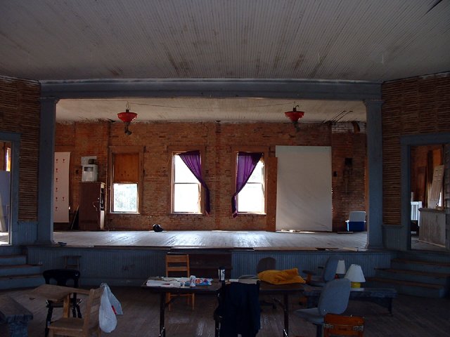 Stage in the second floor of the historic Crawford School